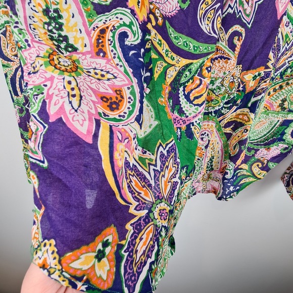 Ralph Lauren Sport Women's Cotton Paisley Print Buttoned Top 12 Multicolor Sheer - Picture 9 of 9